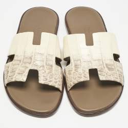 Hermes Himalaya Blanc Crocodile Izmir Sandals Size 42