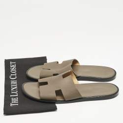 Hermes Brown Leather Izmir Flat Slide Sandals Size 43.5