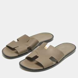 Hermes Brown Leather Izmir Flat Slide Sandals Size 43.5