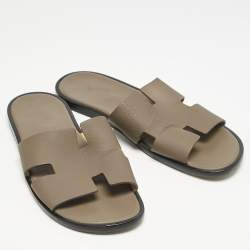 Hermes Brown Leather Izmir Flat Slide Sandals Size 43.5