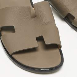 Hermes Brown Leather Izmir Flat Slide Sandals Size 43.5