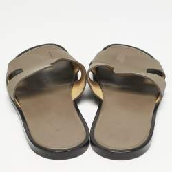 Hermes Brown Leather Izmir Flat Slide Sandals Size 43.5