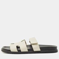 Hermes Cream Leather Chypre Slide Sandals Size 46.5