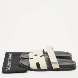 Hermes Cream Leather Chypre Slide Sandals Size 46.5