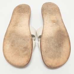 Hermes White/Blue Leather Izmir Flat Sandals Size 46