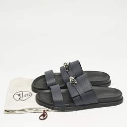 Pre Owned Hermes Navy Blue Leather Jackson Sandals Size 45