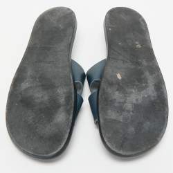 Hermes Navy Blue Leather Izmir Flat Slide Sandals Size 46