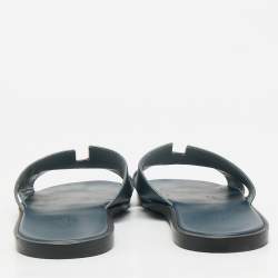 Hermes Navy Blue Leather Izmir Flat Slide Sandals Size 46