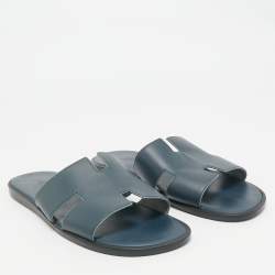 Hermes Navy Blue Leather Izmir Flat Slide Sandals Size 46