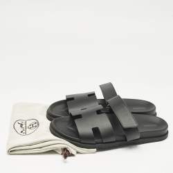Hermes Black Leather Chypre Sandals Size 45.5