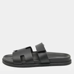 Hermes Black Leather Chypre Sandals Size 45.5