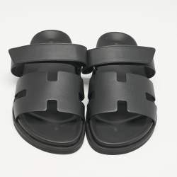 Hermes Black Leather Chypre Sandals Size 45.5