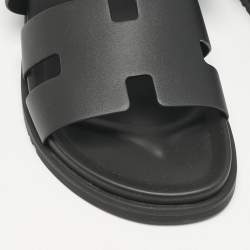 Hermes Black Leather Chypre Sandals Size 45.5