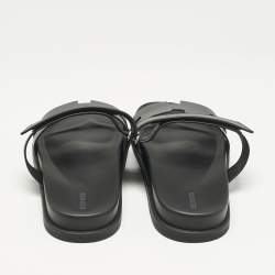 Hermes Black Leather Chypre Sandals Size 45.5