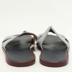 Hermes Grey/Navy Blue Leather Izmir Slip On Sandals Size 44