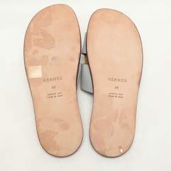 Hermes Grey/Navy Blue Leather Izmir Slip On Sandals Size 44