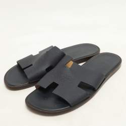 Hermes Navy Blue Leather Izmir Slides Size 44