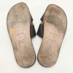 Hermes Navy Blue Leather Izmir Slides Size 44