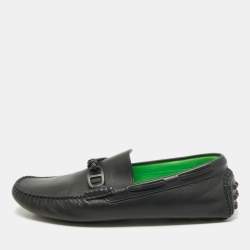 Hermes Navy Blue Leather Alessandro Loafers Size 41