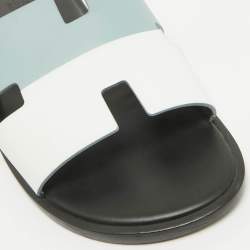 Hermes Blue/White Leather Izmir Sandals Size 43
