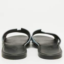 Hermes Blue/White Leather Izmir Sandals Size 43