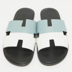 Hermes Blue/White Leather Izmir Sandals Size 43