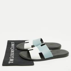 Hermes Blue/White Leather Izmir Sandals Size 43