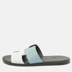 Hermes Blue/White Leather Izmir Sandals Size 43