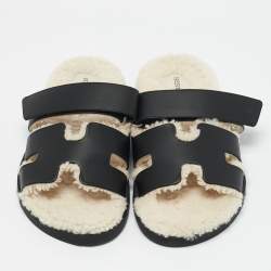 Hermes Black Leather Chypre Sandals Size 40.5