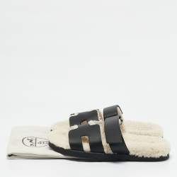 Hermes Black Leather Chypre Sandals Size 40.5