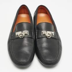 Hermes Black Leather Irving Loafers Size 42.5