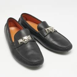 Hermes Black Leather Irving Loafers Size 42.5