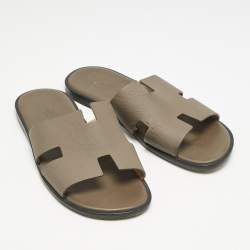 Hermes Brown Leather Izmir Flat Slides Size 40