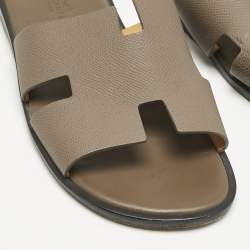 Hermes Brown Leather Izmir Flat Slides Size 40