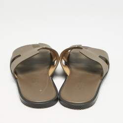 Hermes Brown Leather Izmir Flat Slides Size 40