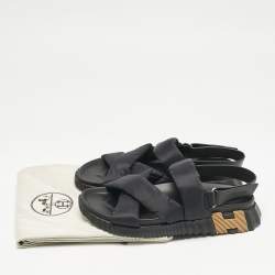 Hermes Black Fabric and Leather Electric Sandals Size 42