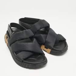 Hermes Black Fabric and Leather Electric Sandals Size 42