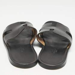 Hermes Black Leather Izmir Slide Sandals Size 40
