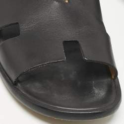 Hermes Black Leather Izmir Slide Sandals Size 40