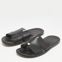 Hermes Black Leather Izmir Slide Sandals Size 40