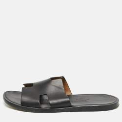 Hermes Black Leather Izmir Slide Sandals Size 40