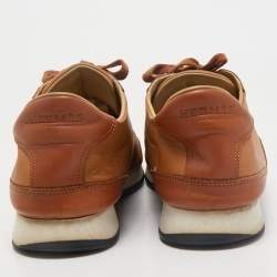 Hermes Brown Leather Trail Lace Up Sneakers Size 41.5