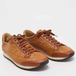 Hermes Brown Leather Trail Lace Up Sneakers Size 41.5