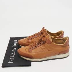 Hermes Brown Leather Trail Lace Up Sneakers Size 41.5