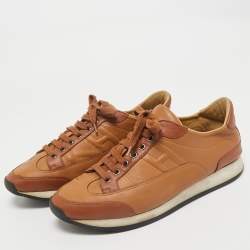 Hermes Brown Leather Trail Lace Up Sneakers Size 41.5