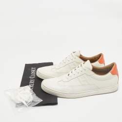 Hermes White/Orange Leather Quicker Low-Top Sneakers Size 41.5