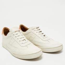 Hermes White/Orange Leather Quicker Low-Top Sneakers Size 41.5
