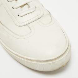 Hermes White/Orange Leather Quicker Low-Top Sneakers Size 41.5