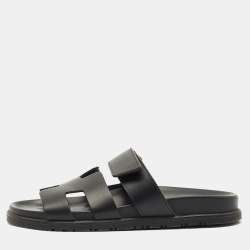 Hermes Black Leather Chypre Sandals Size 37