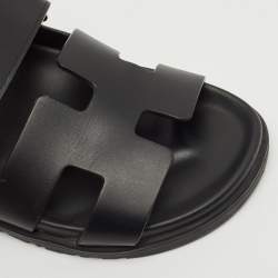 Hermes Black Leather Chypre Sandals Size 37
